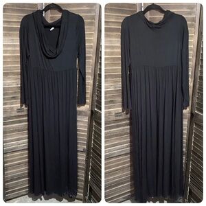Mother Bee Maternity Black Maxi Dress Stretch Sz XL Pregnancy Long Sleeve Modest